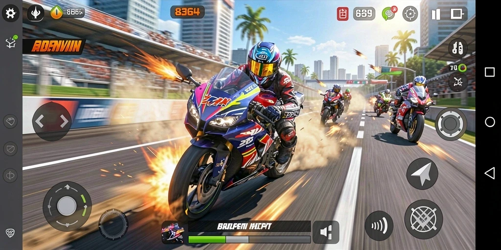 Gameplay mendebarkan saat balapan motor di 8364.