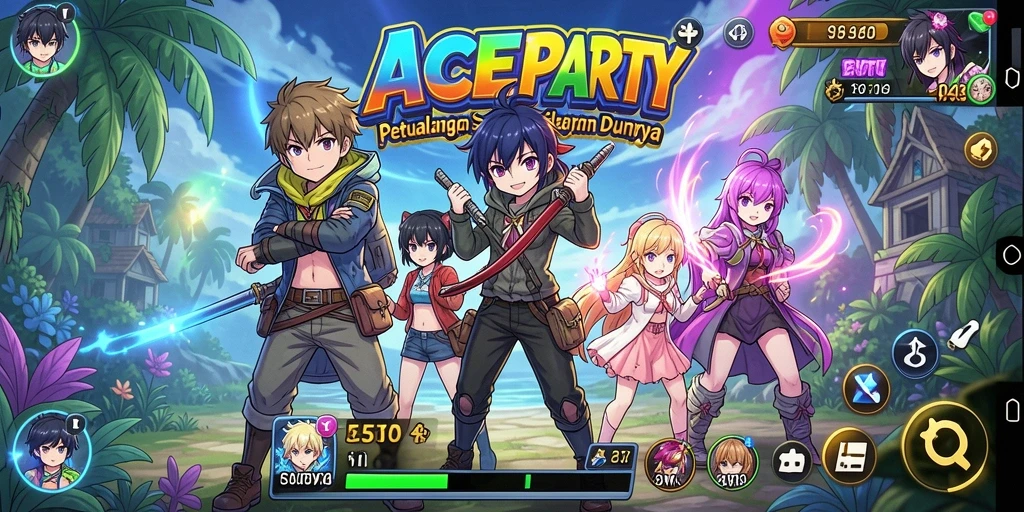 Screenshot menampilkan pertempuran epik dengan karakter anime.