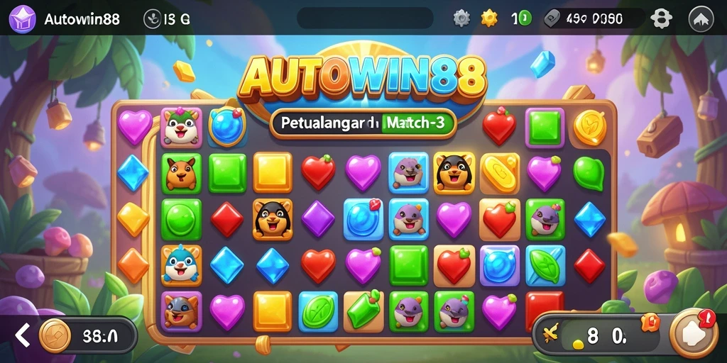 Screenshot AUTOWIN88 menampilkan gameplay seru dengan elemen Match-3.