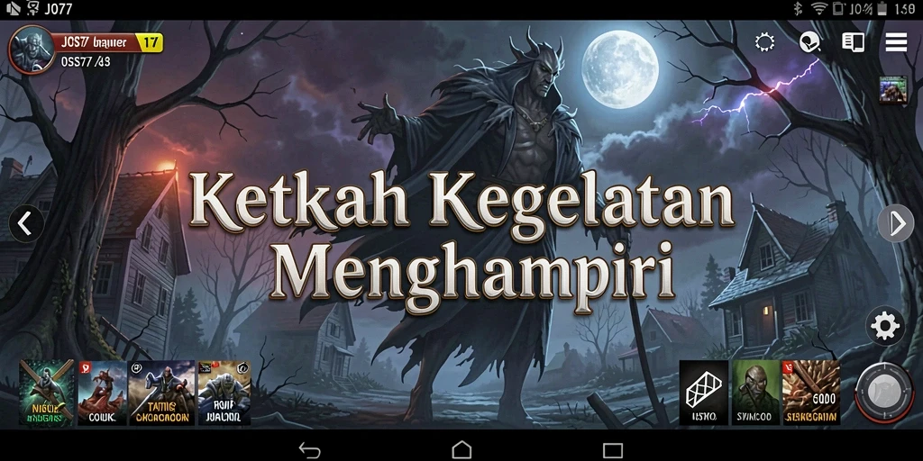 Tampilan gameplay menegangkan dalam suasana gelap dan menyeramkan.