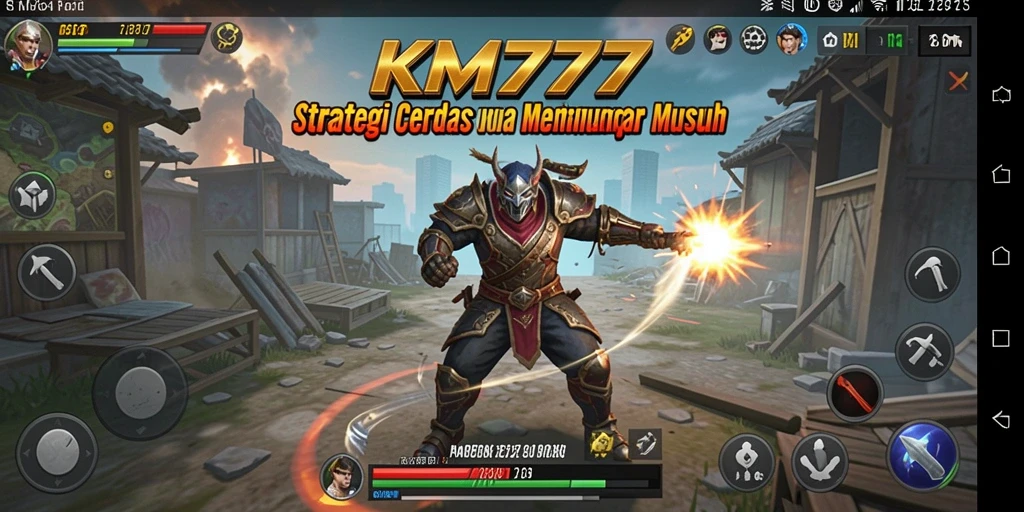 Screenshot permainan KM777 menampilkan strategi dan pertempuran yang intens.
