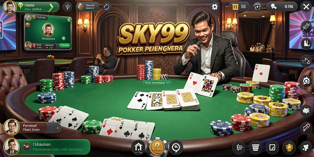 Tampilan gameplay menegangkan di SKY99 dengan suasana poker yang seru.